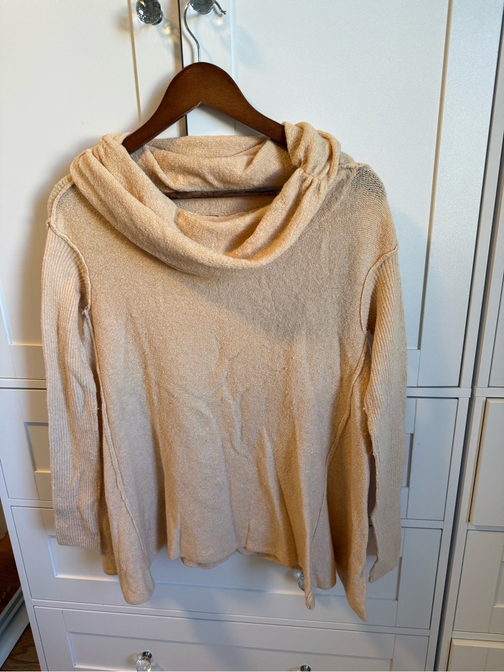 Free People Beige Cowl Neck Pullover Sweater
